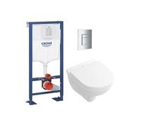 Pack WC bâti-support Solido Cuvette Suspendue Abattant Plaque Chrome AUTOPORTANT O NOVO49-1