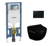 Pack WC Bati-support UP720 extra-plat + WC Vitra Sento sans bride Noir mat + Abattant softclose + Plaque Noire