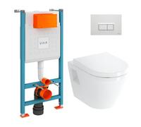 Pack WC Bâti-support V-Fix Core + WC Vitra Integra + Abattant en Duroplast + Plaque, Blanc Brillant (V-FixIntegraClassic-1)