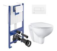 Pack WC bâti-support Villeroy & Boch + Cuvette Grohe Bau sans bride + Abattant + Plaque blanche (ViConnectBauClassic-2)