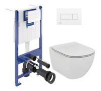 Pack WC Bâti-support Villeroy & Boch + Cuvette Ideal Standard sans bride fixations invisibles + Plaque blanche (ViConnectTesi-2)