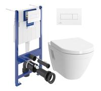 Pack WC Bâti-support Villeroy & Boch ViConnect + WC Vitra S50 + Abattant softclose + Plaque Blanche + Brosse de toilette OFFERTE