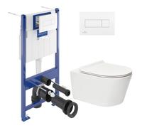 Pack WC Bâti-support Villeroy & Boch + WC sans bride SAT + Abattant ultra-fin softclose + Plaque blanche (ViConnectBrevis-2)
