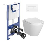 Pack WC Bâti-support Villeroy & Boch+ WC sans bride Vitra, fixations invisibles + Abattant frein de chute + Set habillage