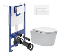 Pack WC Bâti-support Villeroy & Boch + WC SAT sans bride et fixations invisibles + Plaque blanche (ViConnectSATrimless-2)