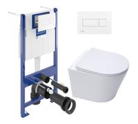 Pack WC Bâti-support Villeroy & Boch + WC SAT sans bride et fixations invisibles + Plaque blanche (ViConnectInfinitio-2)