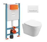 Pack WC Bâti-support Vitra V-Fix Core + WC SAT Infinitio sans bride + Plaque Blanc brillant