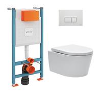 Pack WC Bâti-support Vitra V-Fix Core + WC SAT sans bride et fixations invisibles + Plaque, Blanc brillant (V-FixSATrimless-1)