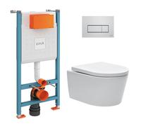 Pack WC Bâti-support Vitra V-Fix Core + WC SAT sans bride et fixations invisibles + Plaque Chrome brillant (V-FixSATrimless-8)