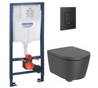 Pack WC Bâti-support + WC Roca Inspira onyx sans bride fixations invisibles + Abattant + Plaque noire (RapidSLInspiraO-KF0)