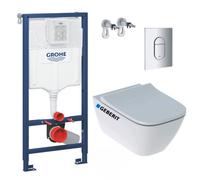 Pack WC Bâti-support + WC sans bride Geberit Smyle Square + Abattant softclose + Plaque Chrome Arena