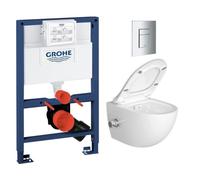 Pack WC Bâti-support + WC sans bride SAT avec bidet thermostatique + Abattant SoftClose + Plaque Chrome (RapidSL082-SATClean-1)