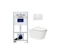 Pack WC Bâti-support Villeroy & Boch + WC sans bride SAT + Abattant ultra-fin softclose + Plaque blanche (ViConnectBrevis-2)