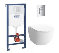 Pack WC Bâti-support + WC sans bride SAT Infinitio 2.0, fixations invisibles + Plaque chrome (RapidSL-Infinitio2-1)