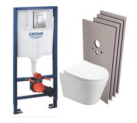 Pack WC Bâti-support + WC SAT Infinitio sans bride, fixation invisible + Plaque chrome + Set d'habillage