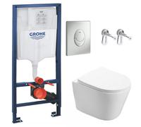 Pack WC Bâti-support + WC Swiss Aqua Technologies Infinitio sans bride fixation invisible + Plaque chrome mat
