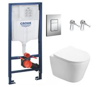 Pack WC Bâti-support + WC Swiss Aqua Technologies Infinitio sans bride, fixation invisible + Plaque chrome