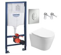 Pack WC Bâti-support + WC Swiss Aqua Technologies Infinitio sans bride fixation invisible + Plaque chrome mat