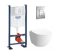 Pack WC Cuvette Compacte Sento RIM-EX (sans bride) + Rapid SL autoportant NF + plaque chrome (ProjectSentoRimlessCOMPACT-1)