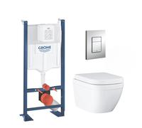 Pack WC Euro Ceramic Cuvette Compact Triple Vortex + Rapid SL autoportant NF + plaque chrome (ProjectEuroCompact-1/BP)