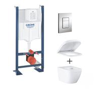 Pack WC Euro Ceramic Cuvette Compact Triple Vortex + Rapid SL autoportant NF + plaque chrome (ProjectEuroCompact-1)