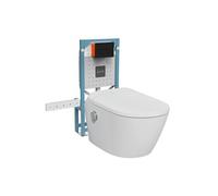 Pack WC lavant suspendu sans bride avec abattant et attentes électriques V-Care Ultra blanc + bâti autoportant V-Fix Easy + plaque noir mat
