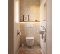 Pack WC QeramiQ Dely Swirl Compact - réservoir encastrable Geberit UP320 - avec bâti-support Burda - abattant 25 mm - plaque de commande en métal blanc mat - boutons rectangulaires - blanc brillant SW