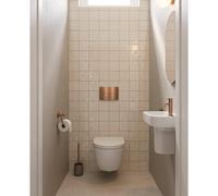 Pack WC QeramiQ Dely Swirl Compact - réservoir encastrable Geberit UP320 - avec bâti-support Burda - abattant 25 mm - plaque de commande en métal cuivre - boutons rectangulaires - blanc brillant SW147