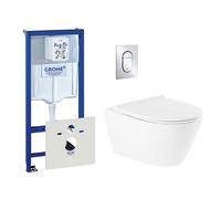 Pack WC QeramiQ Salina avec réservoir encastré comprenant WC suspendu et plaque de commande chromée. 0729205/0729240/sw96855/sw96857/