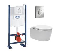 Pack WC Rapid SL autoportant + cuvette sans bride SAT, fixations cachées + plaque Skate Air chrome