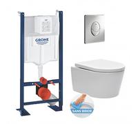 Pack WC Rapid SL autoportant + cuvette sans bride SAT, fixations cachées + plaque Skate Air chrome (ProjectSATrimless-2)
