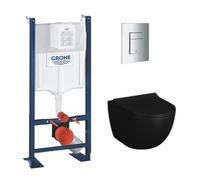 Pack WC Rapid SL autoportant NF + cuvette suspendue Vitra Black Sento sans bride + plaque chrome (ProjectBlackSento-1X)