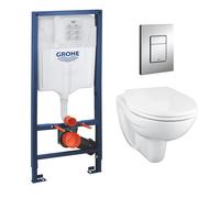 Pack WC Rapid SL + cuvette suspendue sans bride Porcher + plaque Grohe Skate Cosmopolitan chrome (RapidSL-PorcherRimless)