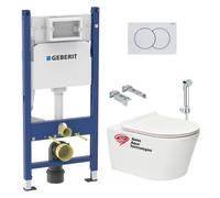 Pack WC sans bride Brevis + Abattant softclose slim + Bâti support Geberit UP100 + Plaque blanche + Douchette Grohe