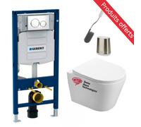 Pack WC sans bride Infinitio + Abattant slim softclose + Bâti Geberit UP320 + Plaque blanc/chromé + Brosse Joseph Joseph OFFERTE