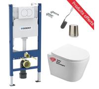 Pack WC sans bride Infinitio + Abattant softclose slim + Bâti Geberit UP100 + Plaque blanche + Brosse Joseph Joseph OFFERTE