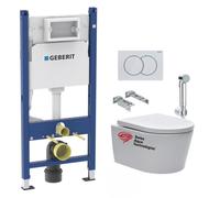 Pack WC sans bride SAT, fixations invisibles + Abattant softclose + Bâti support Geberit UP100 + Plaque + Douchette Grohe