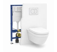Pack WC suspendu avec bâti-support Geberit Duofix, cuvette Villeroy & Boch Architectura, abattant et plaque blanche