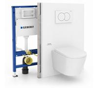 Pack WC suspendu complet avec bâti-support Geberit Duofix, cuvette Ceramia Vortex, abattant SoftClose et plaque blanche