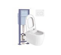 Pack WC suspendu DURAVIT D-code avec abattant frein de chute synthétique + bati support SIAMP + Plaque de commande blanche