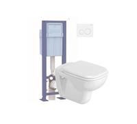 Pack WC suspendu D-Code + abattant + bâti-support autoportant + plaque blanche