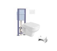 Pack WC suspendu D-Code + abattant + bâti-support autoportant + plaque blanche + tabouret physiologique