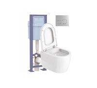 Pack WC suspendu D-Code + abattant + bâti-support autoportant + plaque chromée
