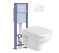 Pack WC suspendu DURAVIT D-Code + abattant + bâti-support autoportant + plaque blanche