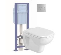Pack WC suspendu DURAVIT D-Code + abattant + bâti-support autoportant + plaque chromée