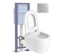 Pack WC suspendu DURAVIT D-Code + abattant + bâti-support autoportant + plaque chromée