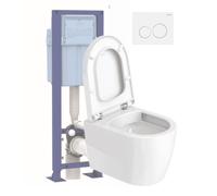 Pack WC suspendu DURAVIT D-code avec abattant frein de chute synthétique + bati support SIAMP + Plaque de commande blanche