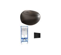 Pack WC suspendu en céramique noir mat avec bâti-support et plaque de déclenchement - HURO II