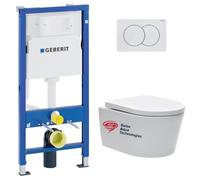 Pack WC suspendu Geberit Duofix Up100 + WC sans bride SAT Brevis 50 cm | Abattant Soft-Close | Plaque Delta01 | Blanc | Fixations invisibles (SATRIMLESSGEB1)