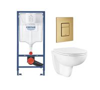 Pack WC suspendu GROHE sans bride caréné + Abattant Bau Ceramic + Bâti-support applique + Plaque commande Cool Sunrise
